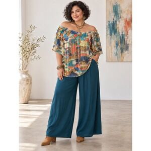 Boho Glam Maximalism Artsy Party Soft Sequins Off Shoulder Multicolor 18/20 Top